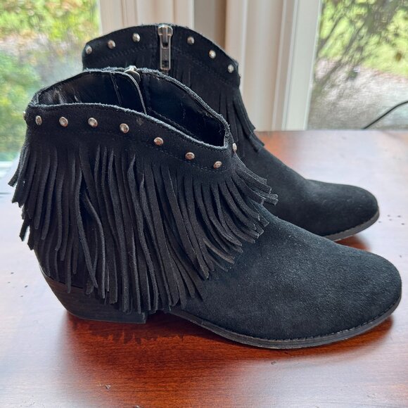 Minnetonka Black Suede Fringe Ankle Boot - Picture 1 of 10